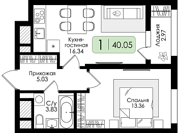 Однокомнатная квартира № 55 