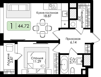 Однокомнатная квартира № 119 