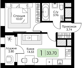 Однокомнатная квартира № 83 