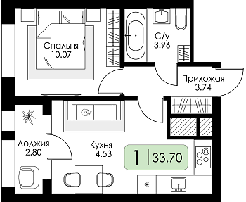 Однокомнатная квартира № 177 