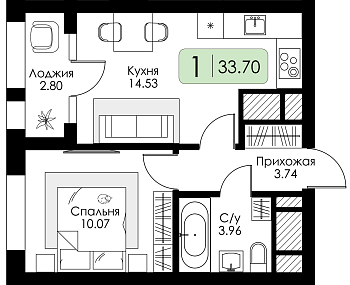 Однокомнатная квартира № 164