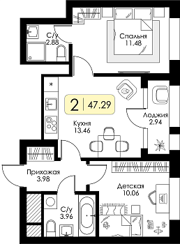Двухкомнатная квартира № 14 