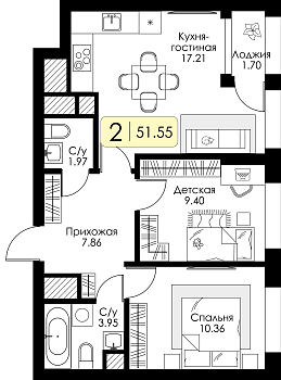Двухкомнатная квартира № 231 