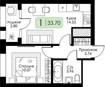 Однокомнатная квартира № 286 